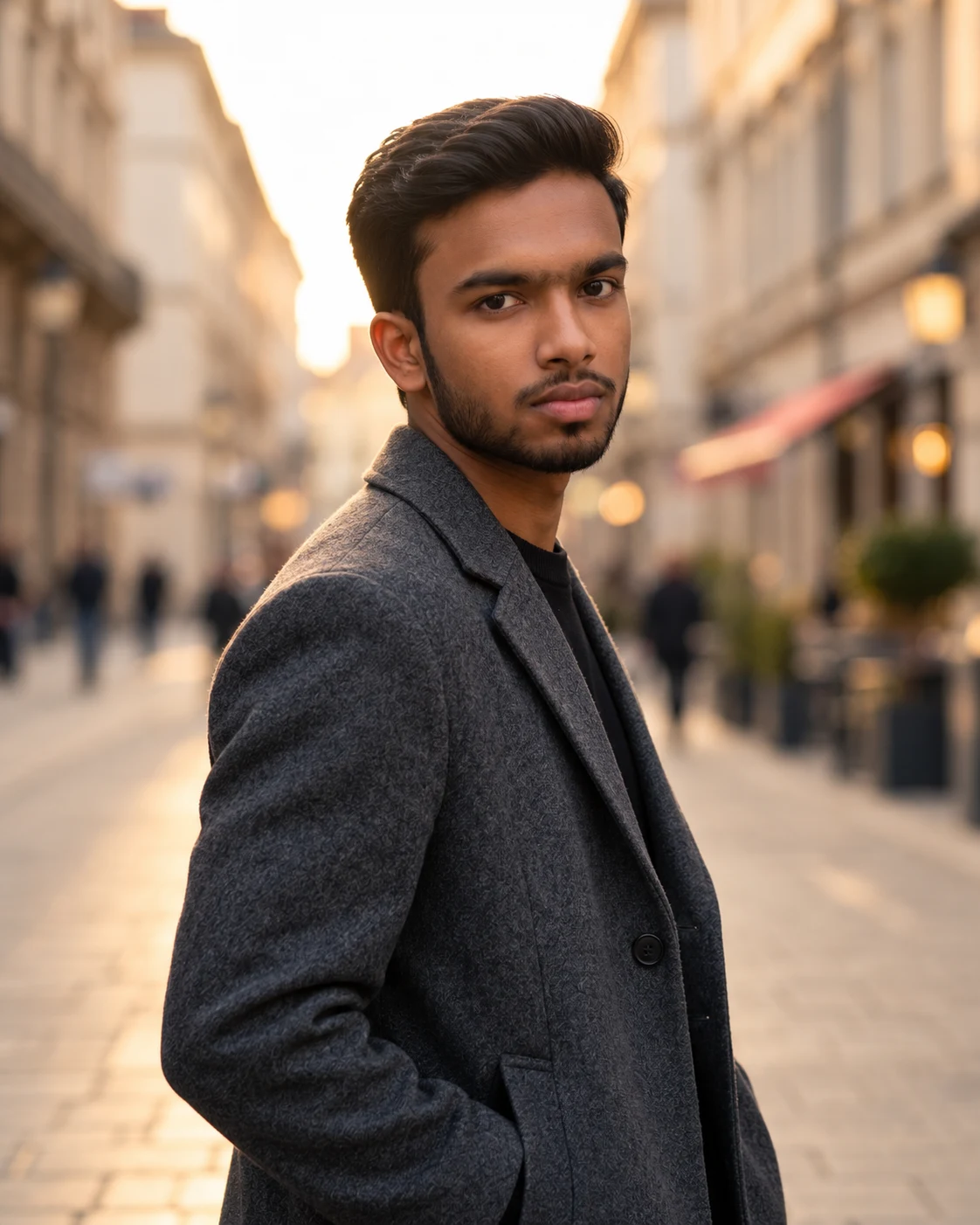 Portrait of Tanjil Ahmed Shifat wearing a charcoal coat